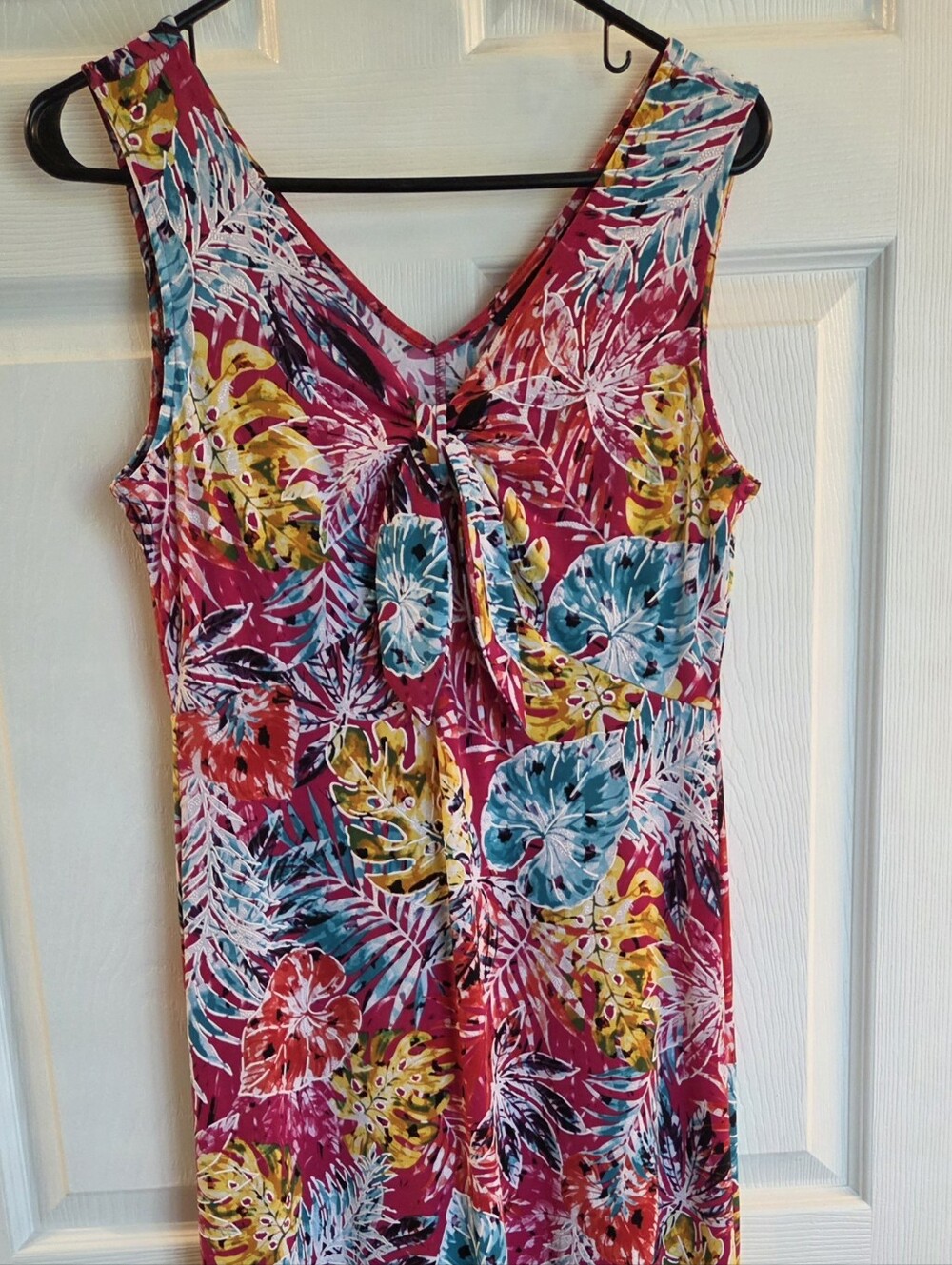 Nina Leonard Bright Fuchsia Tropical Leaf Maxi Dress Or Coverup
